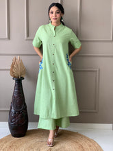 Pastel Green Embroidered Cotton Kurta and Palazzo Set